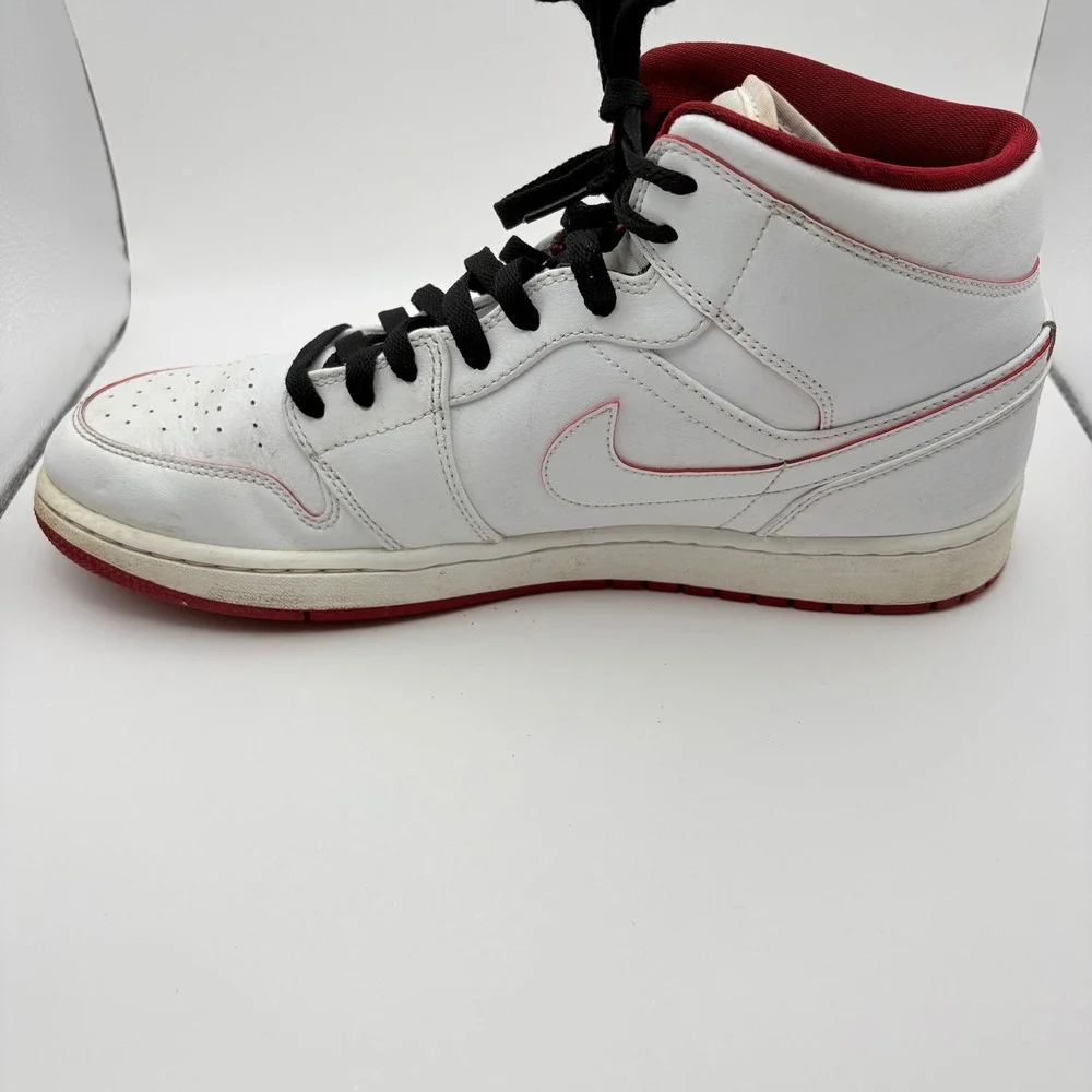 Jordan Mens Size 12 Air Jordan 1 Mid White Red 554724-103 Basketball Shoes